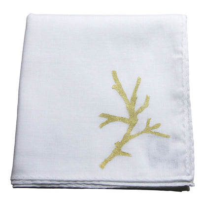 ハンカチ 珊瑚 ハンドプリント 白 ハンカチ ゴールド
