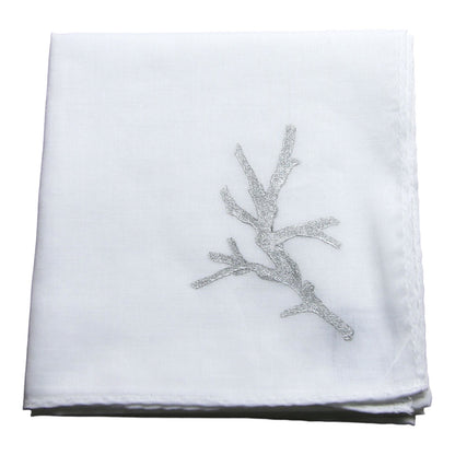 ハンカチ 珊瑚 ハンドプリント 白 ハンカチ シルバー