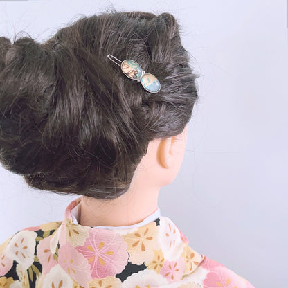 パッチン留め 水色 手描き TAMARUSAN