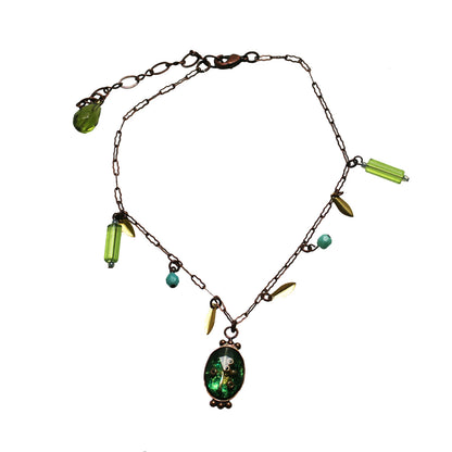 アンクレット 緑 エメラルド ガラスビーズ アンクレット