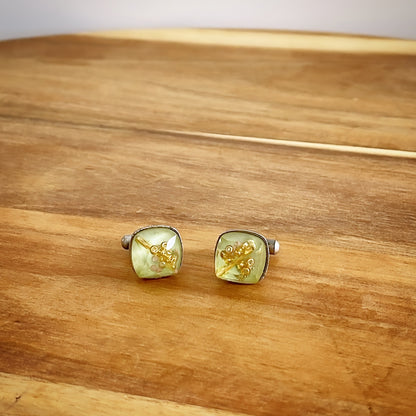 カフスボタン 水色 四角 ビーズ カフスボタン