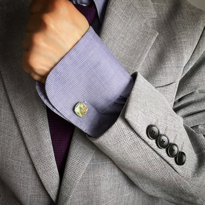 カフスボタン 水色 四角 ビーズ カフスボタン