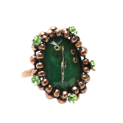 リング エメラルド色 楕円（小）フリーサイズ 指輪