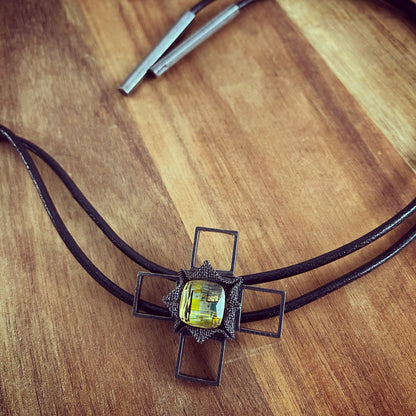 革紐ループタイ 水色 建築 十字クロス ループタイ