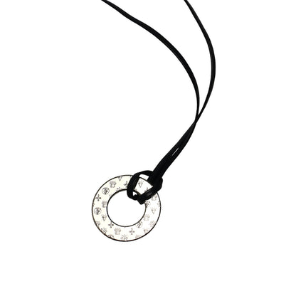 革紐 眼鏡ホルダー 紺 銀 ヘリンボーン 眼鏡ホルダー