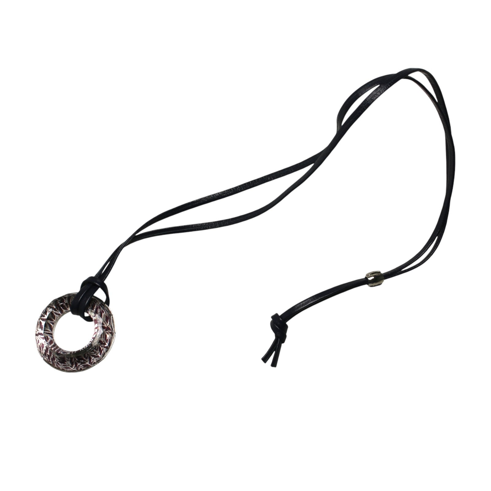 革紐 眼鏡ホルダー 紺 銀 ヘリンボーン 眼鏡ホルダー