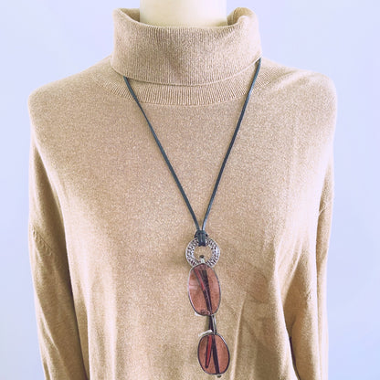 革紐 眼鏡ホルダー 紺 銀 ヘリンボーン 眼鏡ホルダー