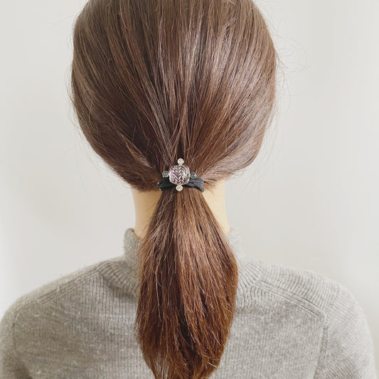 ヘアゴム 小ぶり ヘリンボーン 銀 ラメ 高級ヘアゴム