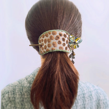 かんざしバレッタ 蝶 グリーン 布 TAMARUSAN