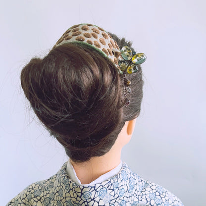 かんざしバレッタ 蝶 グリーン 布 TAMARUSAN
