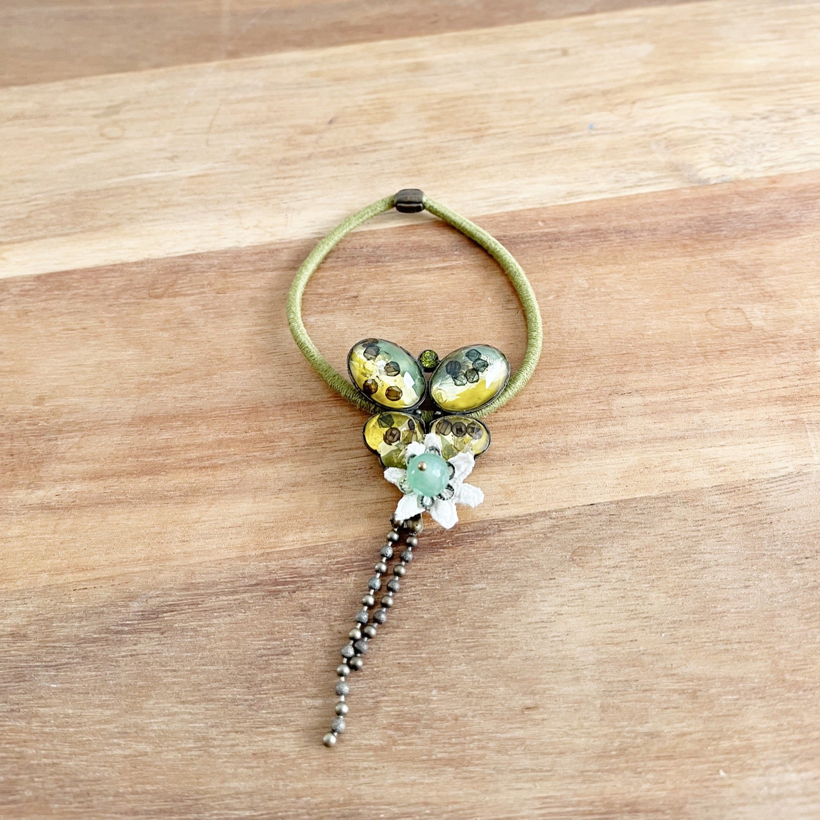 ヘアゴム グリーン 蝶 高級 贈り物に人気 高級ヘアゴム