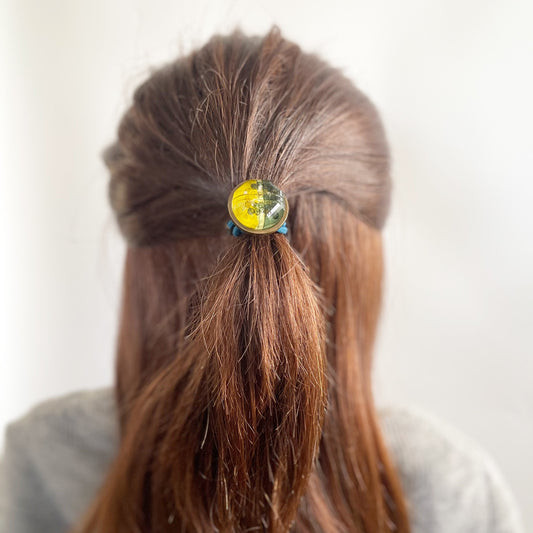 ヘアゴム シンプル 丸 2連 ビーズ 緑 高級ヘアゴム