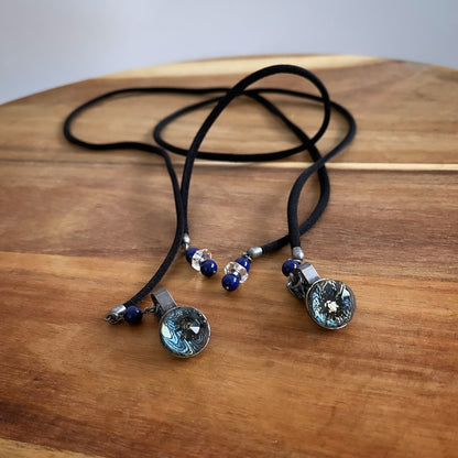 帽子留めクリップ 黒 リボン 青 帽子留め