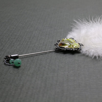 羽つきハットピン 緑 マーブル柄 ハート TAMARUSAN