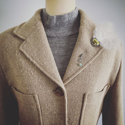 羽つきハットピン 緑 マーブル柄 ハート TAMARUSAN