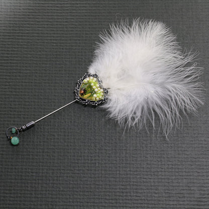 羽つきハットピン 緑 マーブル柄 ハート TAMARUSAN