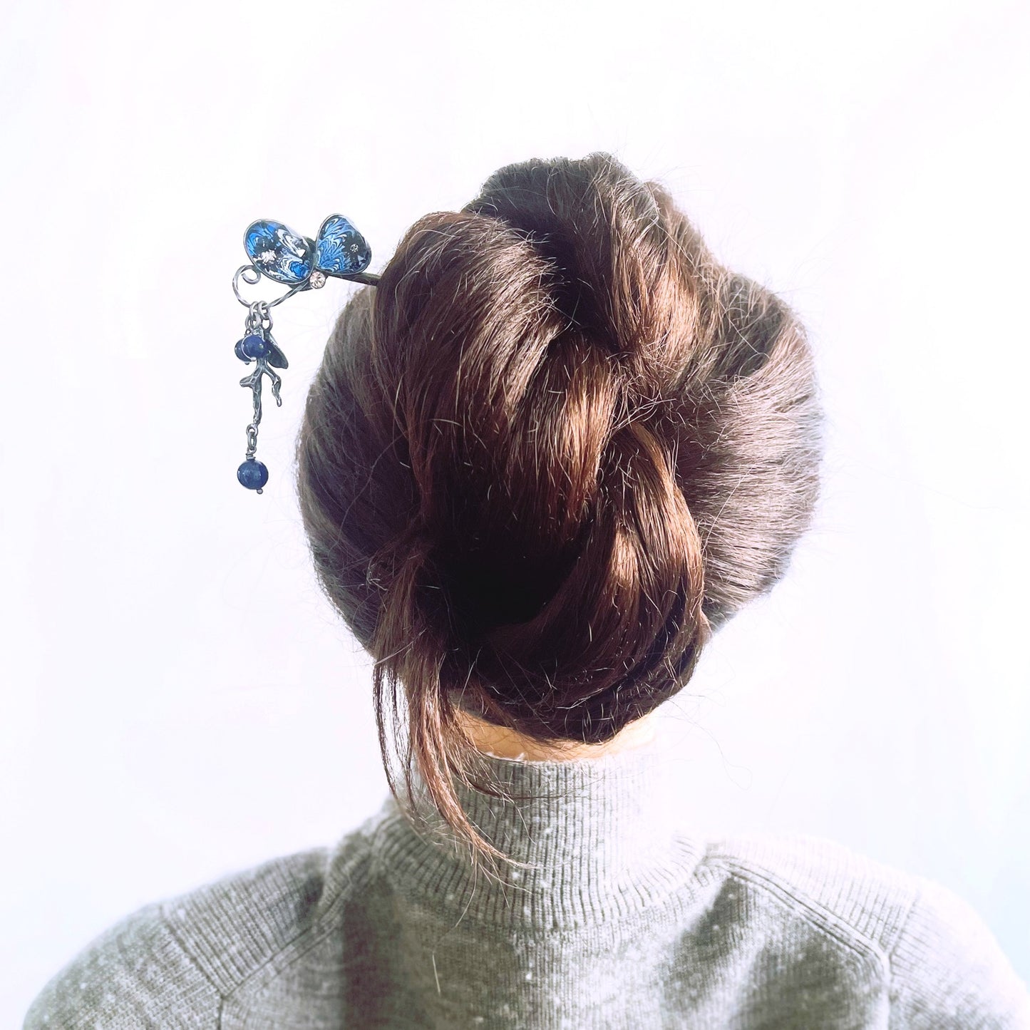 かんざし ラピスラズリ 蝶 青 マーブル 一本挿しかんざし