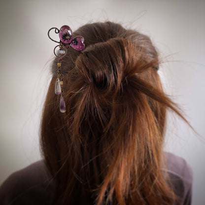 かんざし 蝶 紫 マーブル アメジスト TAMARUSAN