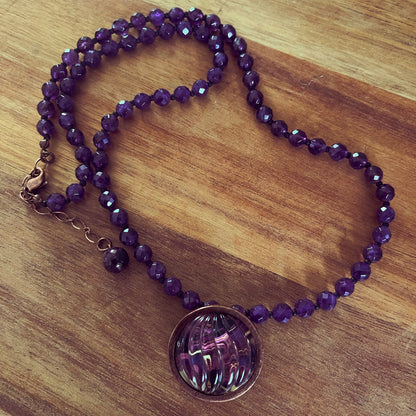 ロングネックレス アメジスト マーブル 紫 TAMARUSAN