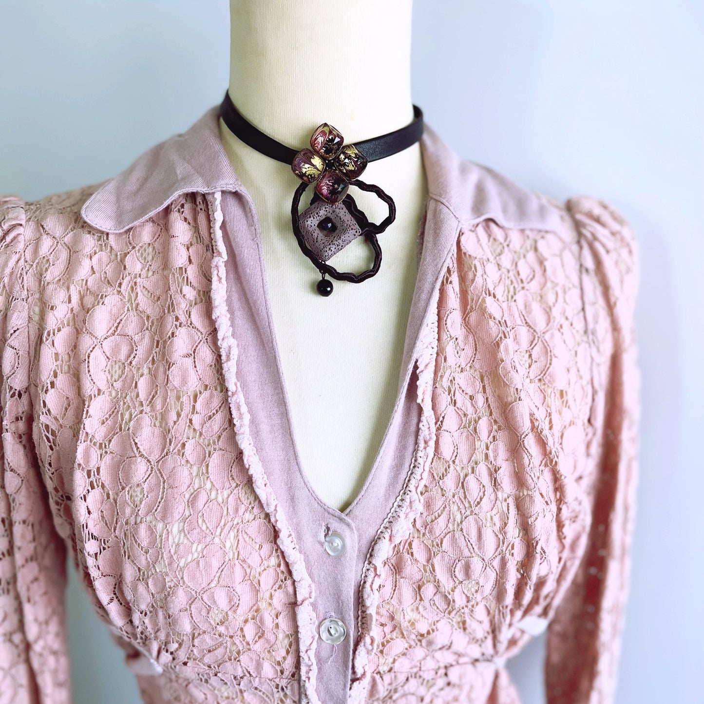 革紐チョーカー 紫陽花 アメジスト マーブル 紫 チョーカー