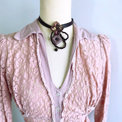 革紐チョーカー 紫陽花 アメジスト マーブル 紫 チョーカー