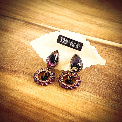 ピアス 紫 アメジスト しずく キャッチに飾り スタッドピアス