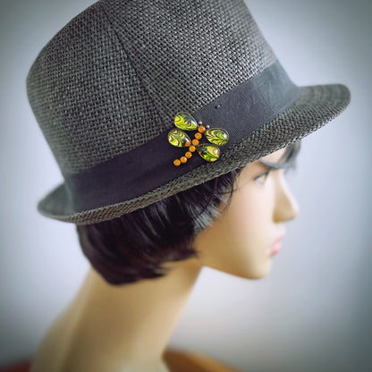 ピンブローチ トンボ 緑 マーブル ピンブローチ