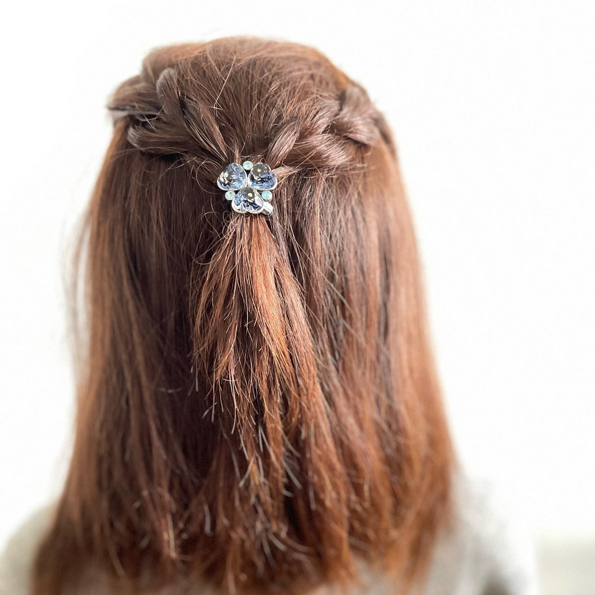 花 ヘアゴム すみれ 青 マーブル 高級ヘアゴム