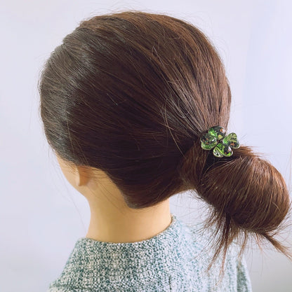 ヘアゴム 緑 クローバー マーブル 花 TAMARUSAN