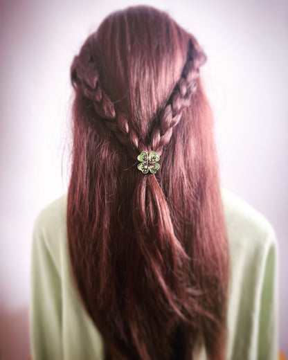 ヘアゴム 緑 クローバー マーブル 花 TAMARUSAN