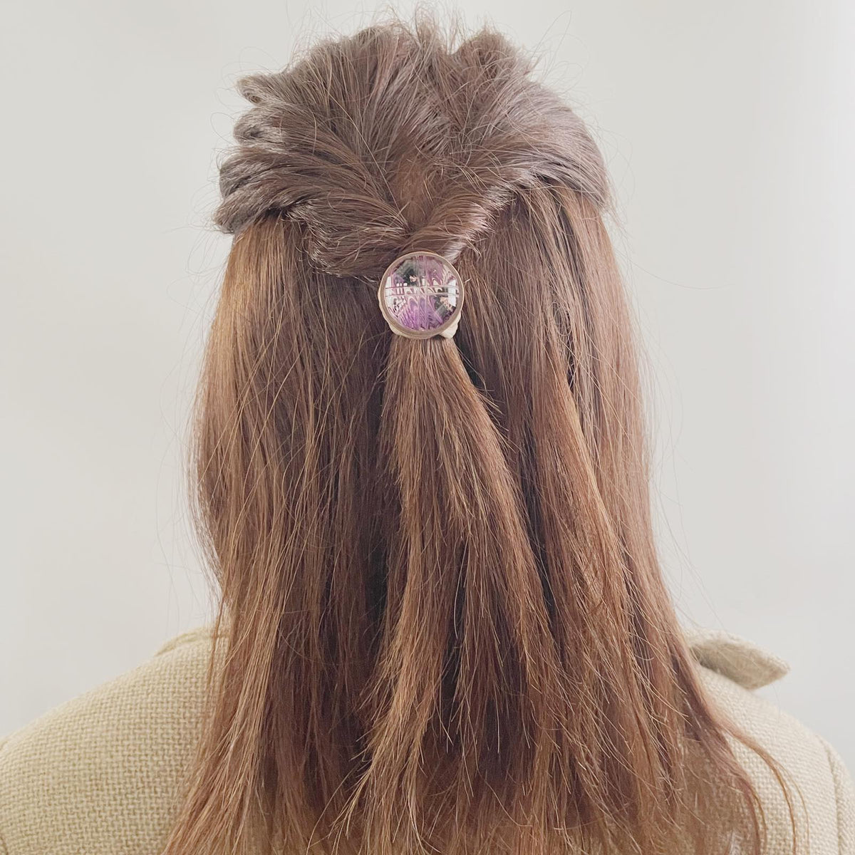 ヘアゴム 紫 丸 マーブル 樹脂 ２連 高級ヘアゴム