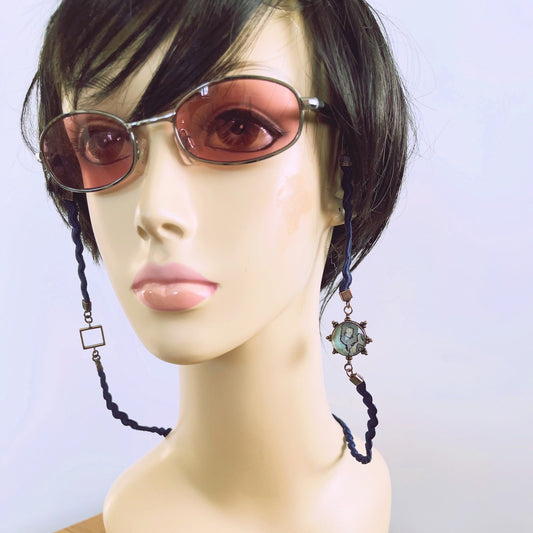 眼鏡チェーン ヤモリ 花 ブルー リボン TAMARUSAN