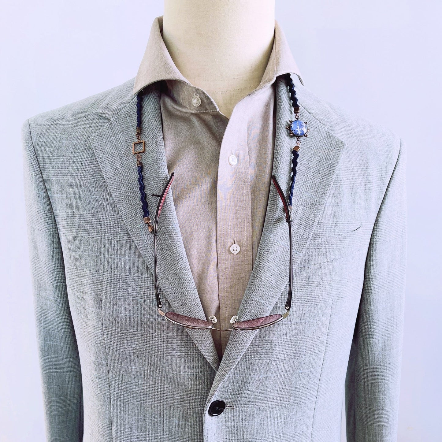 眼鏡チェーン ヤモリ 花 ブルー リボン TAMARUSAN