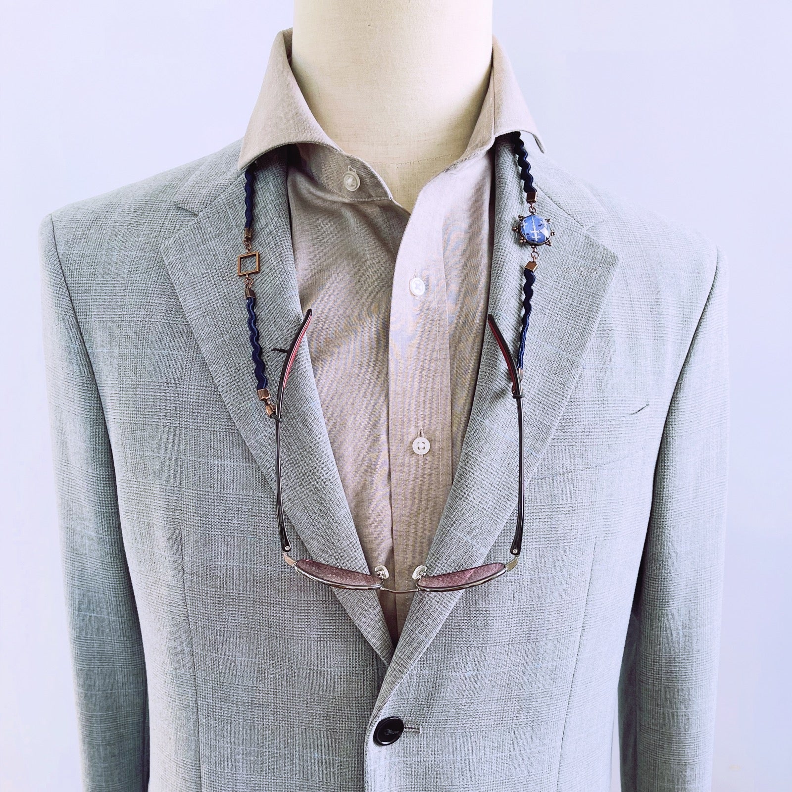 眼鏡チェーン ヤモリ 花 ブルー リボン TAMARUSAN