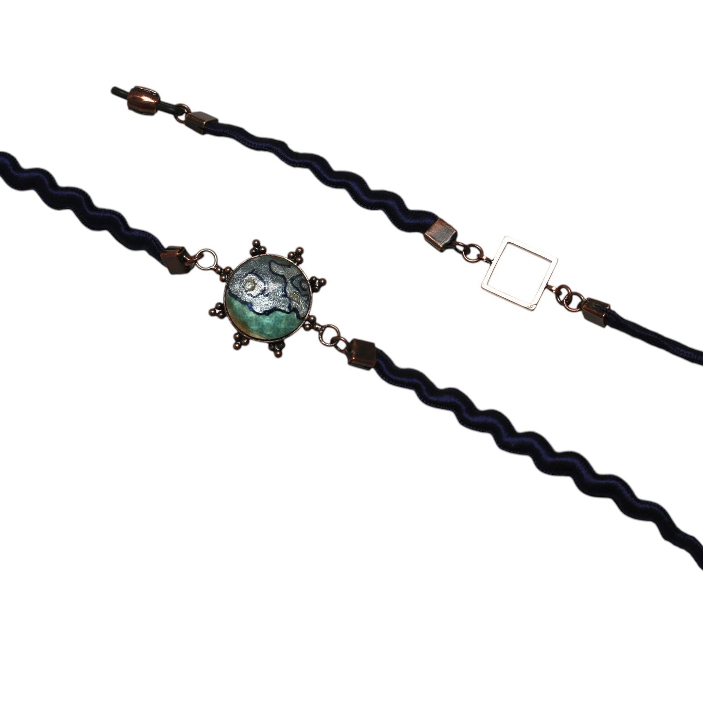 眼鏡チェーン ヤモリ 花 ブルー リボン TAMARUSAN