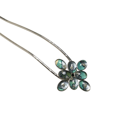 かんざし 二股 ブルー 銀色 花 TAMARUSAN