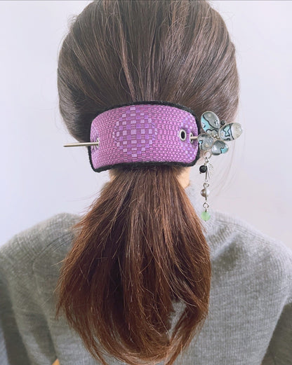 かんざしバレッタ 蝶 グリーン 布 TAMARUSAN