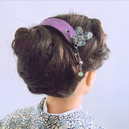 かんざしバレッタ 蝶 グリーン 布 TAMARUSAN