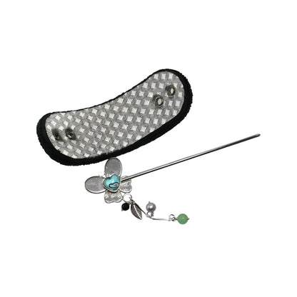 かんざしバレッタ 蝶 グリーン 布 TAMARUSAN