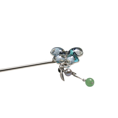 かんざしバレッタ 蝶 グリーン 布 TAMARUSAN