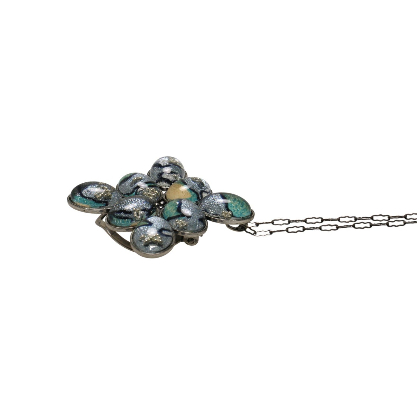 スカーフネックレス 水色 花 銀色 TAMARUSAN