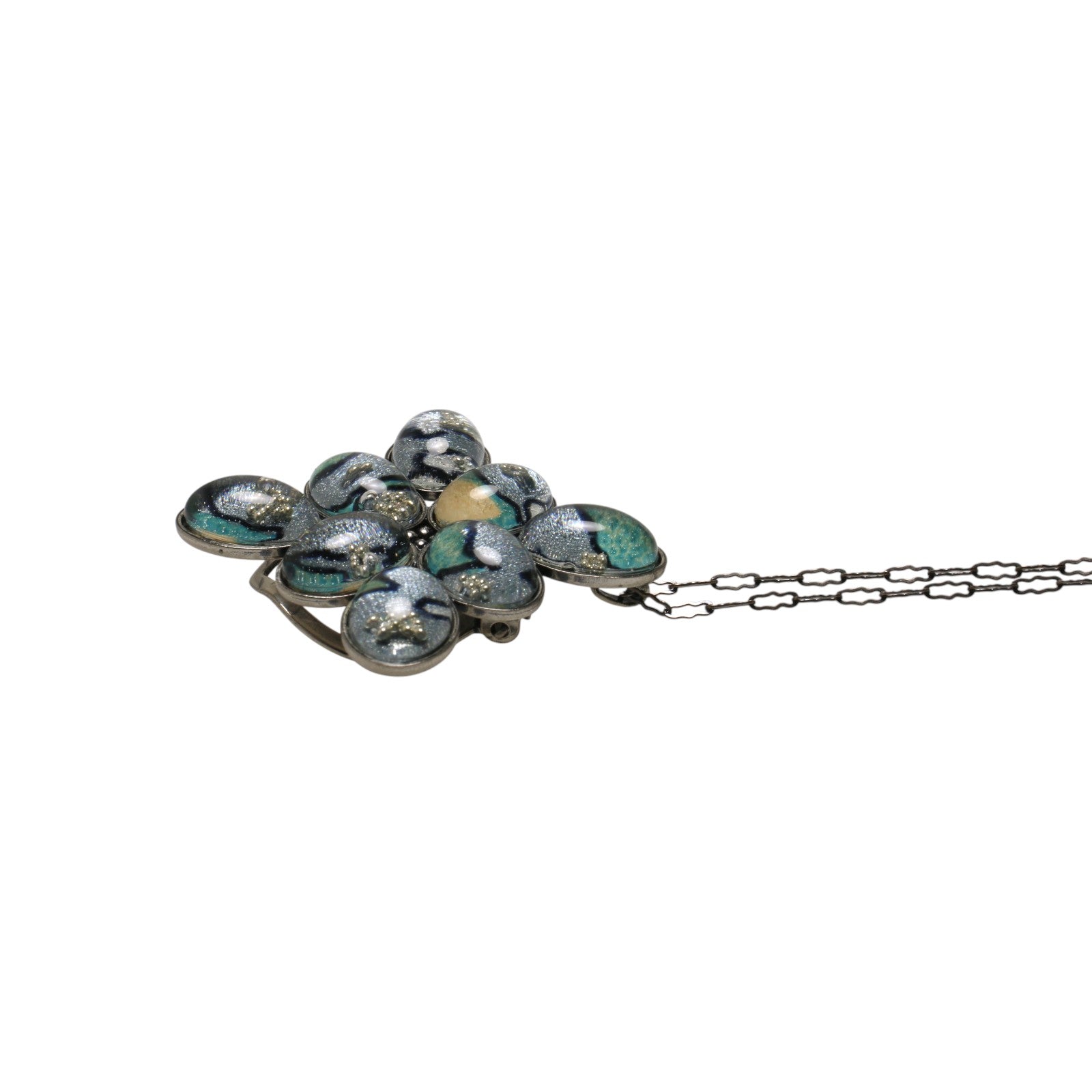 スカーフネックレス 水色 花 銀色 TAMARUSAN