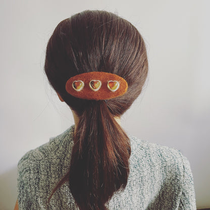 バレッタ 三毛猫 茶色 ウール フェルト 和装 バレッタ