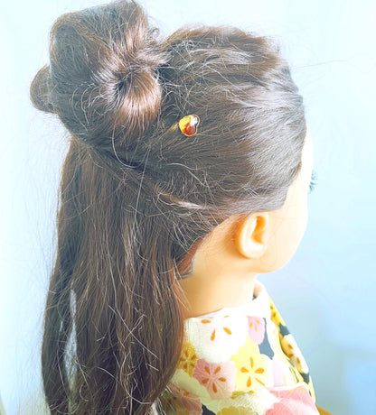 ハート 三毛猫柄ヘアピン 茶色 高級ヘアピン