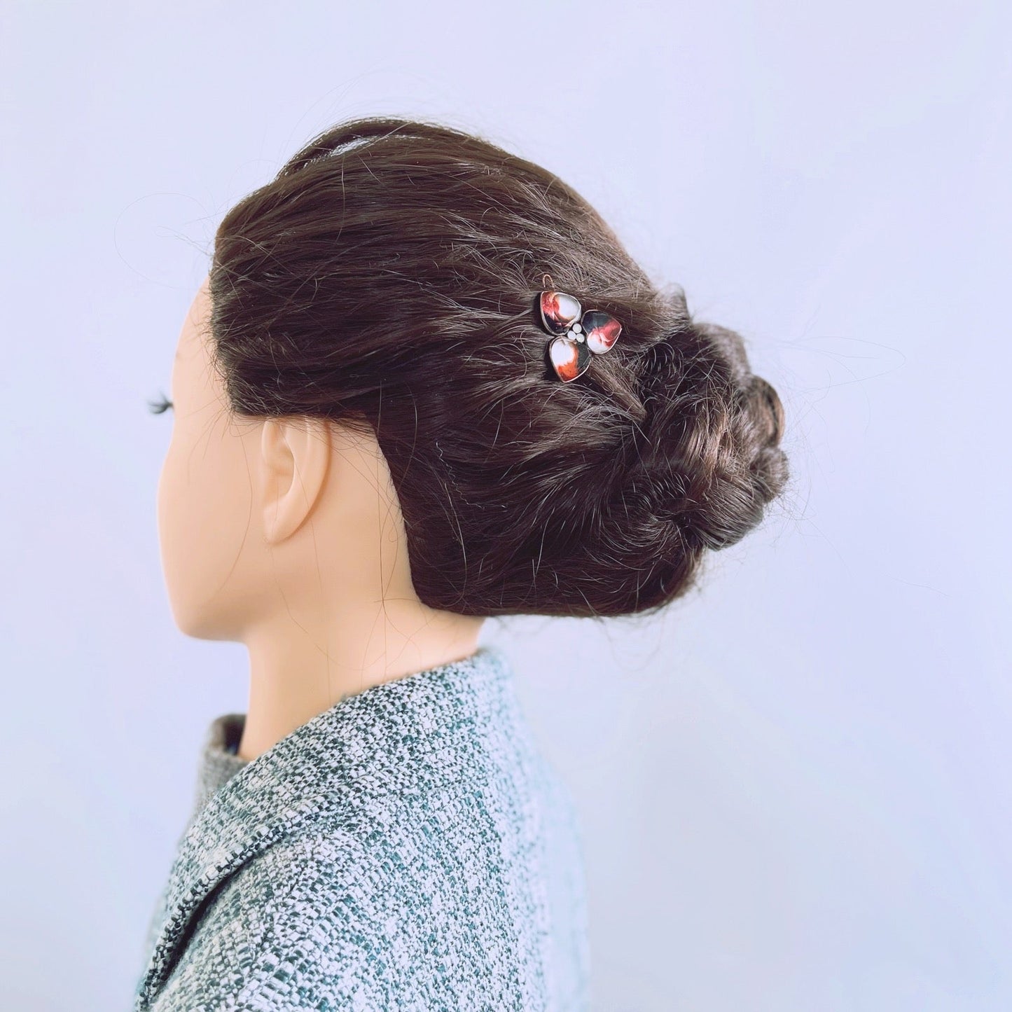 パッチン留め 茶色 ハンドメイド 三毛猫 花 TAMARUSAN