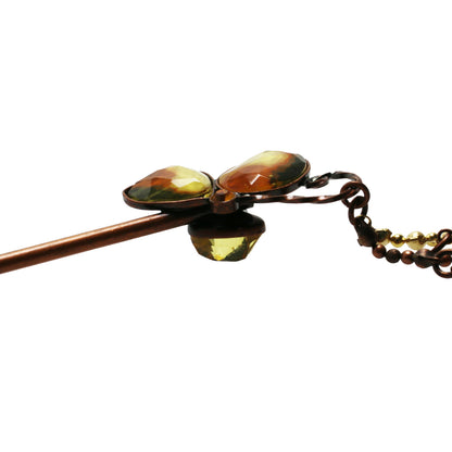 かんざし 蝶 茶色 白 三毛猫柄 TAMARUSAN