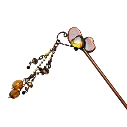 かんざし 蝶 茶色 白 三毛猫柄 TAMARUSAN