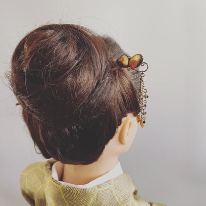 かんざし 蝶 茶色 白 三毛猫柄 TAMARUSAN