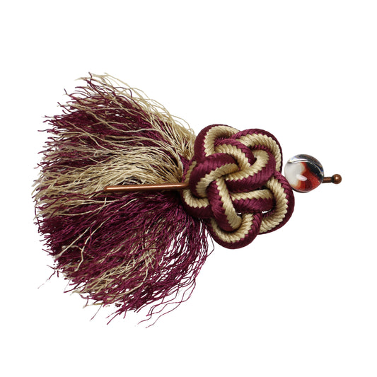 ミニかんざしバレッタ 三毛猫模様 シルク 組紐 かんざしバレッタ