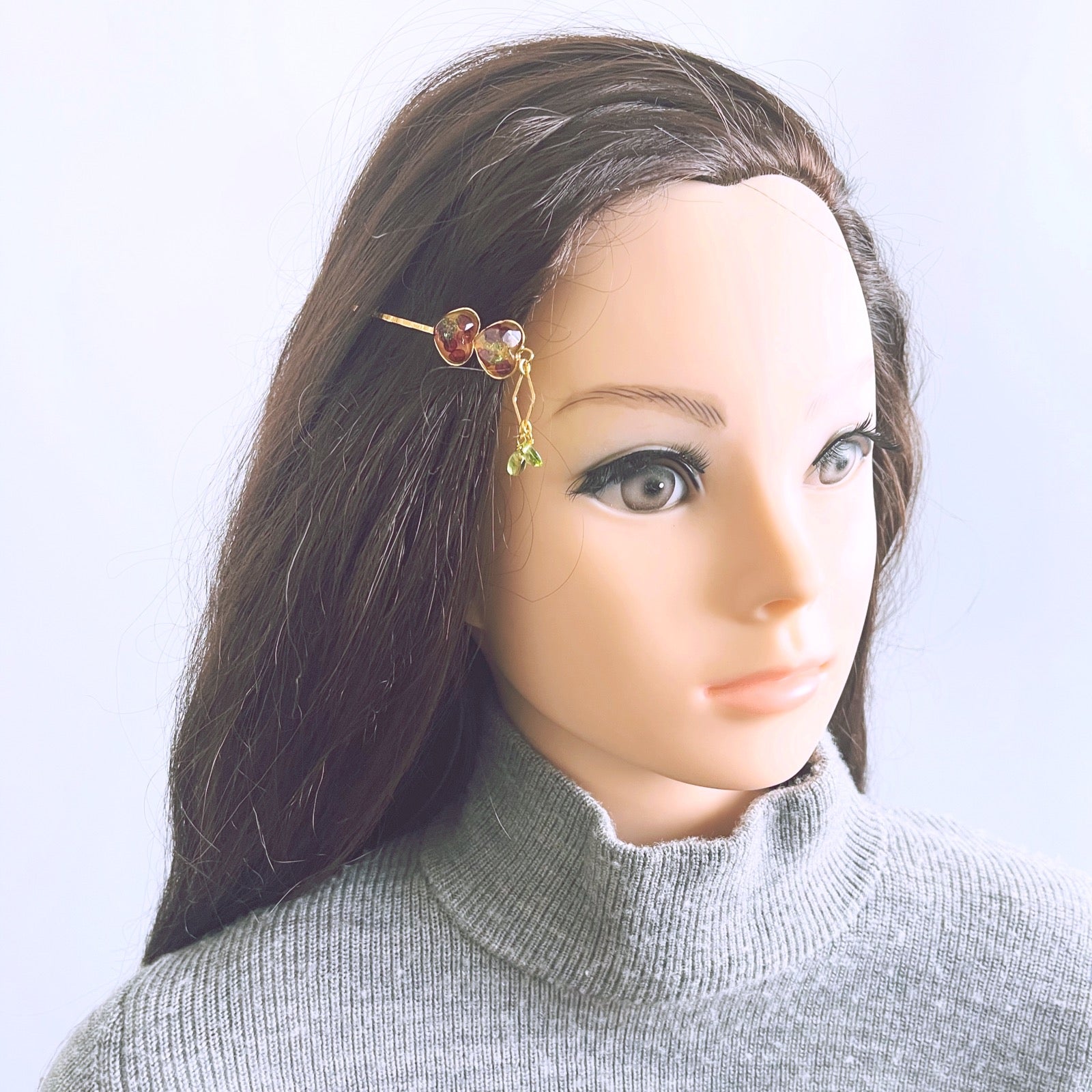 ヘアピン ペリドット ハート ピンク 金 高級ヘアピン